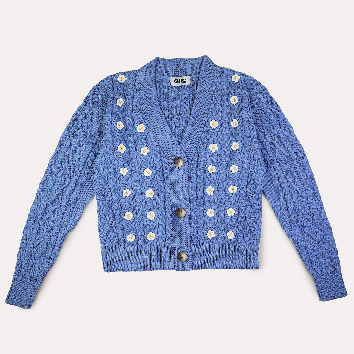 Daisy Cotton Cardigan in Light Blue