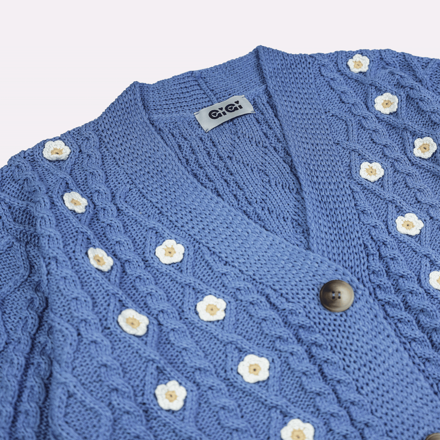 Daisy Cotton Cardigan in Light Blue
