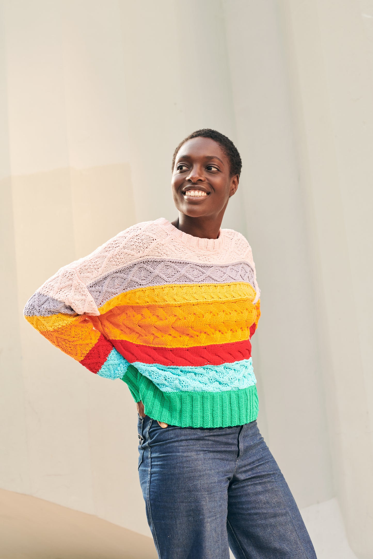 Cable Crewneck Sweater in Multicolor