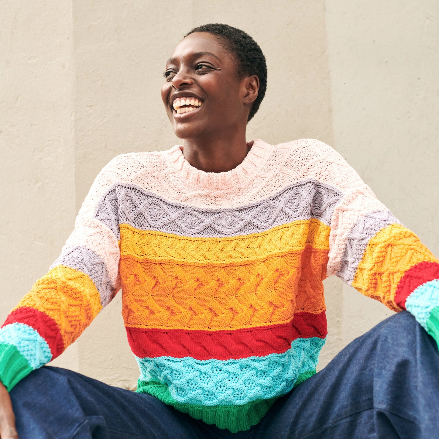 Cable Crewneck Sweater in Multicolor