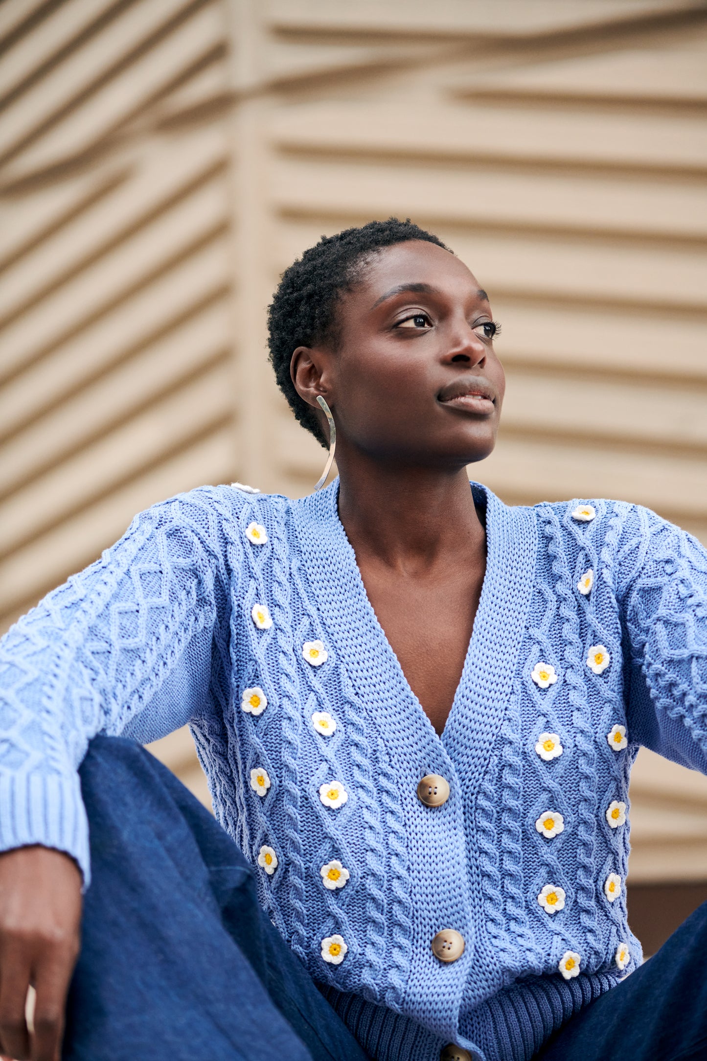 Daisy Cotton Cardigan in Light Blue