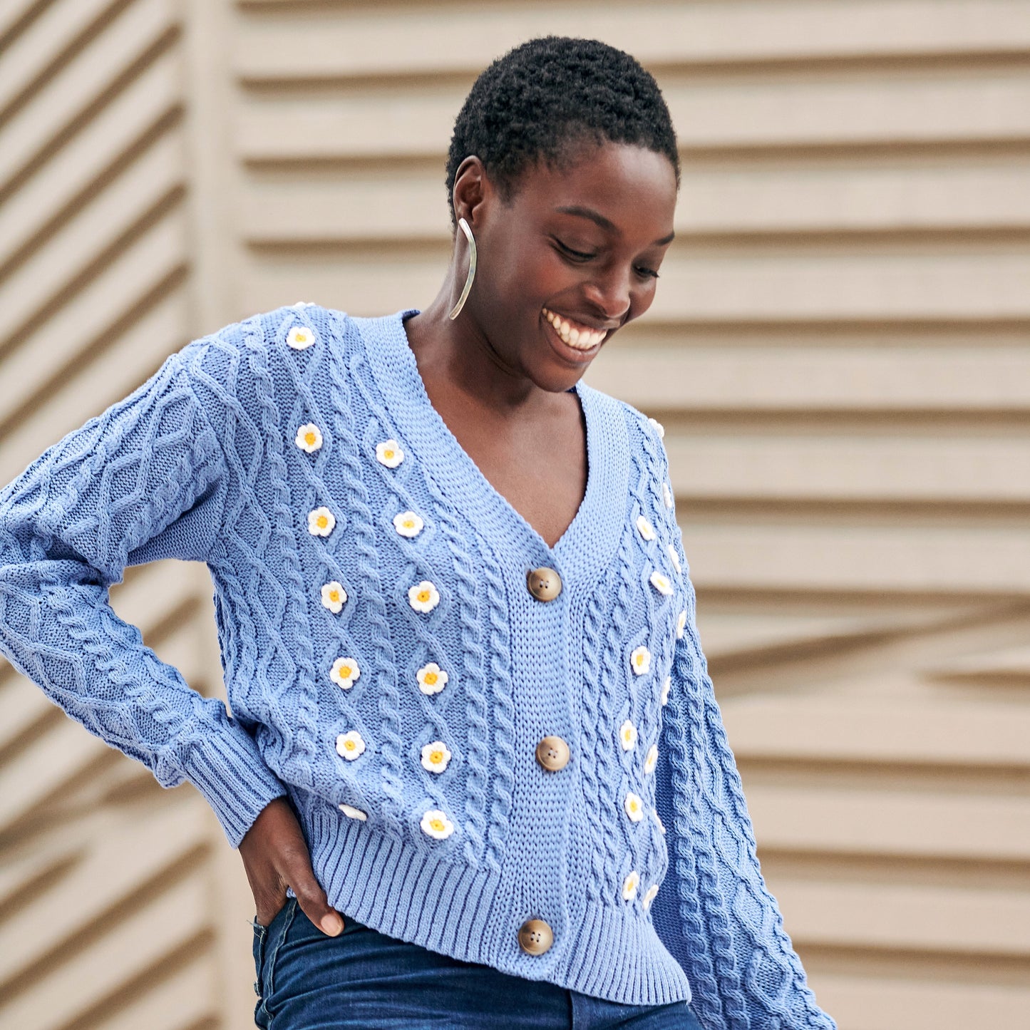 Daisy Cotton Cardigan in Light Blue