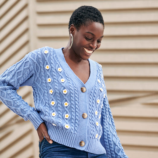 Daisy Cotton Cardigan in Light Blue