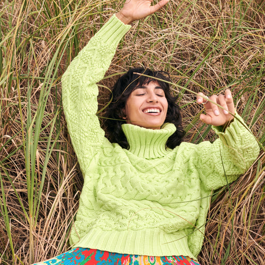 Cable Sweater in Lime