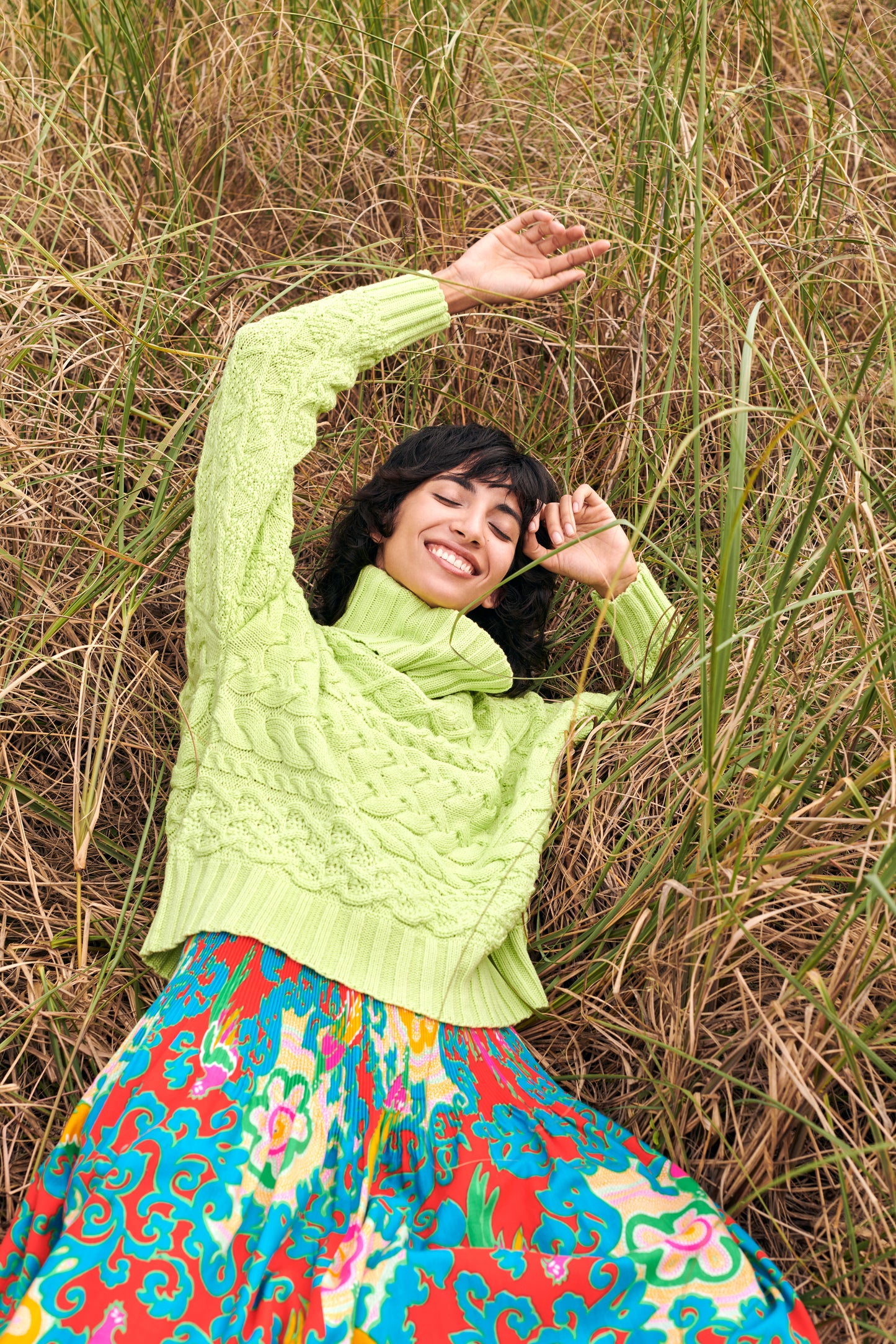 Cable Sweater in Lime