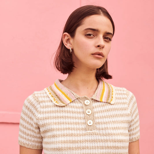 Crochet Polo Top in Beige