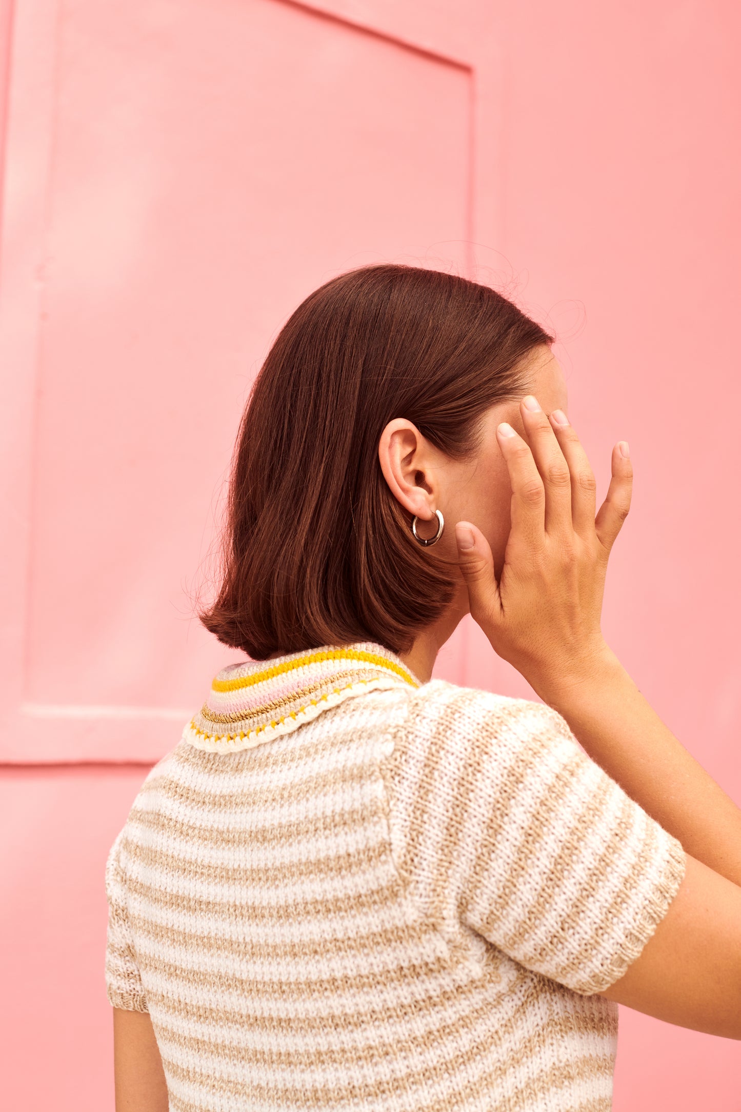 Crochet Polo Top in Beige