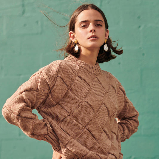 Basket-Weave Sweater in Beige