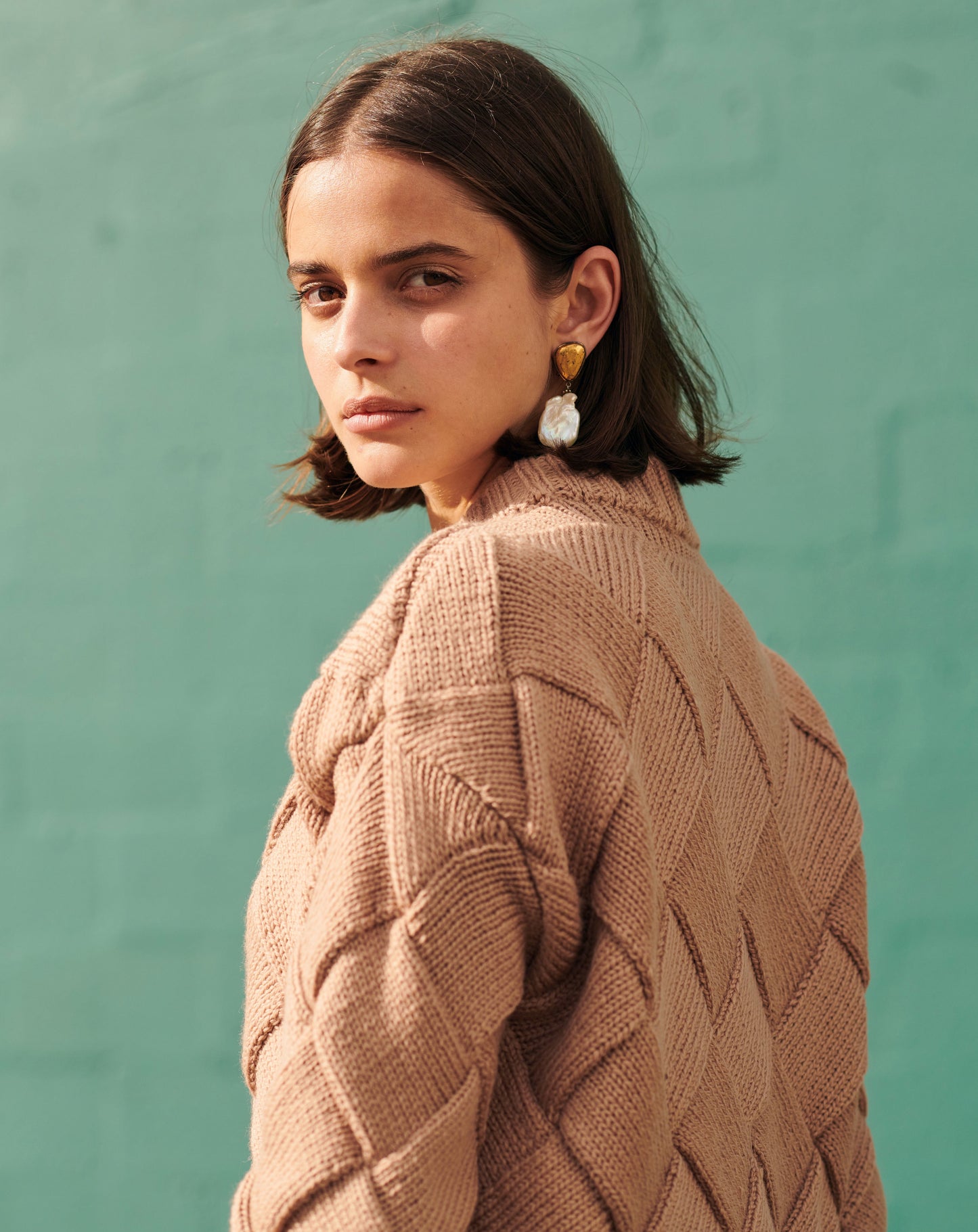 Basket-Weave Sweater in Beige