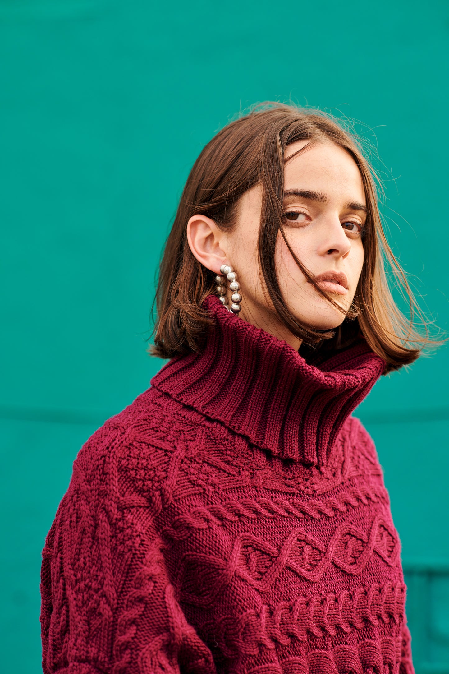 Cable Sweater in Burgundy