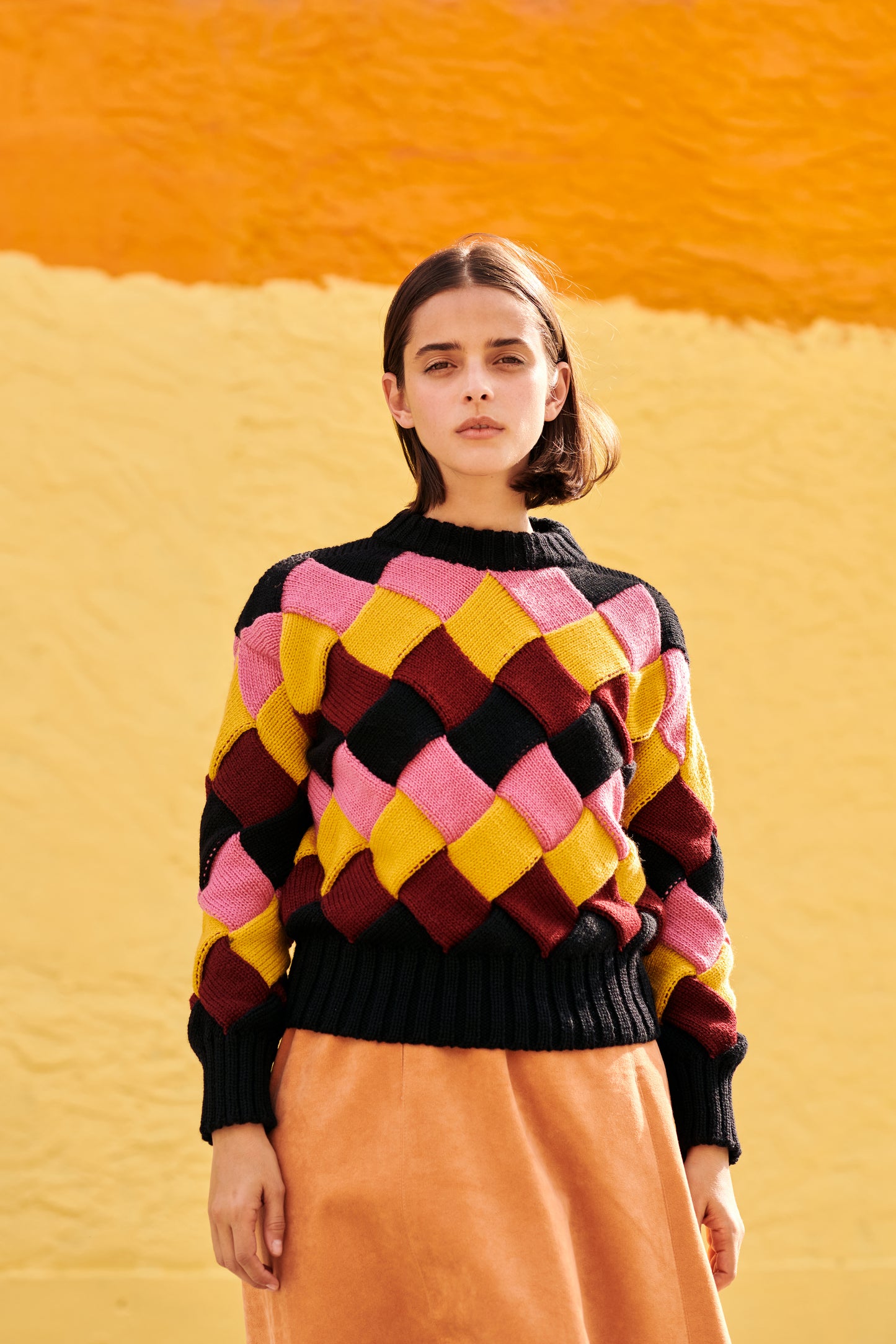Basket-Weave Sweater in Multi Burgundy
