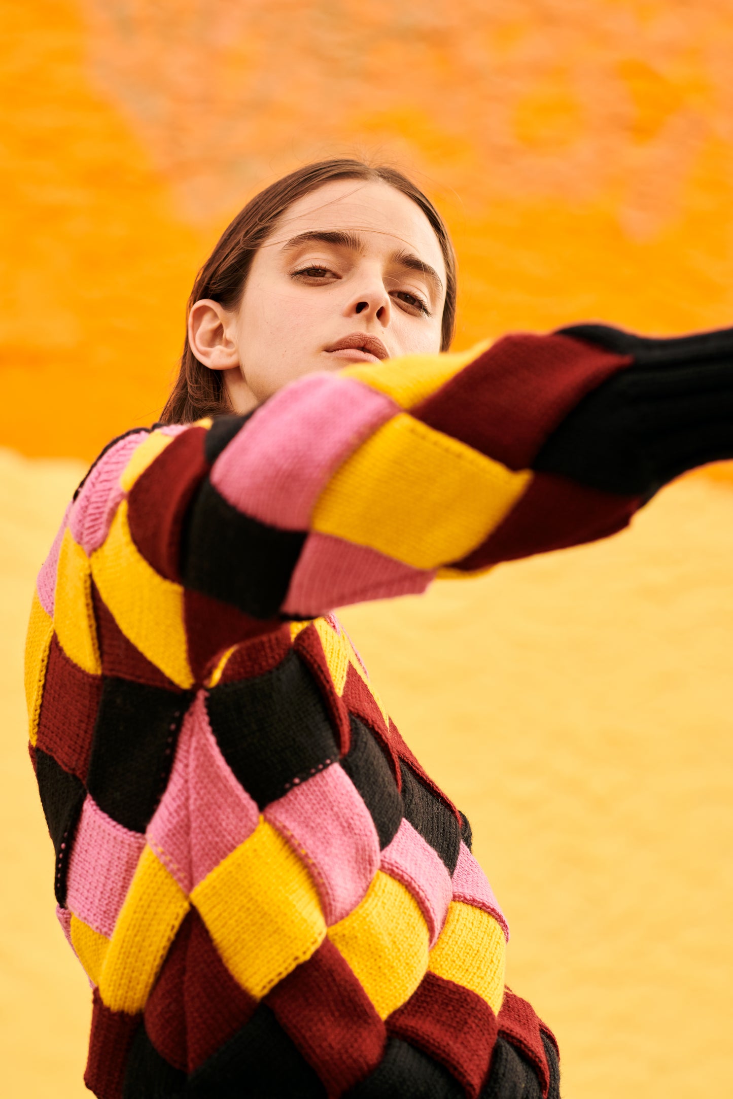 Basket-Weave Sweater in Multi Burgundy