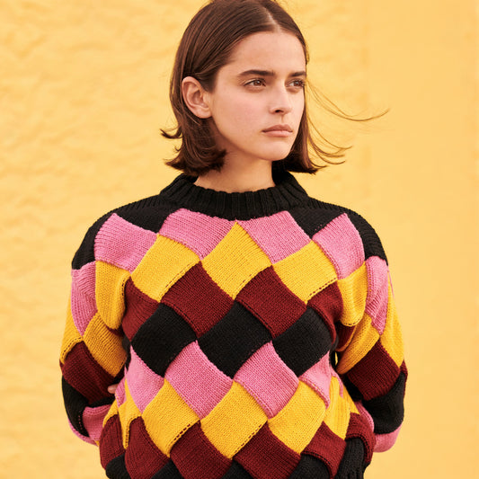 Basket-Weave Sweater in Multi Burgundy