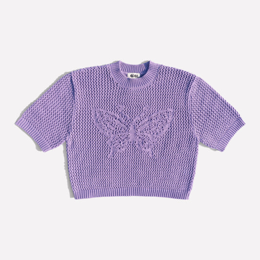 Butterfly Cotton Knit T-shirt in Violet