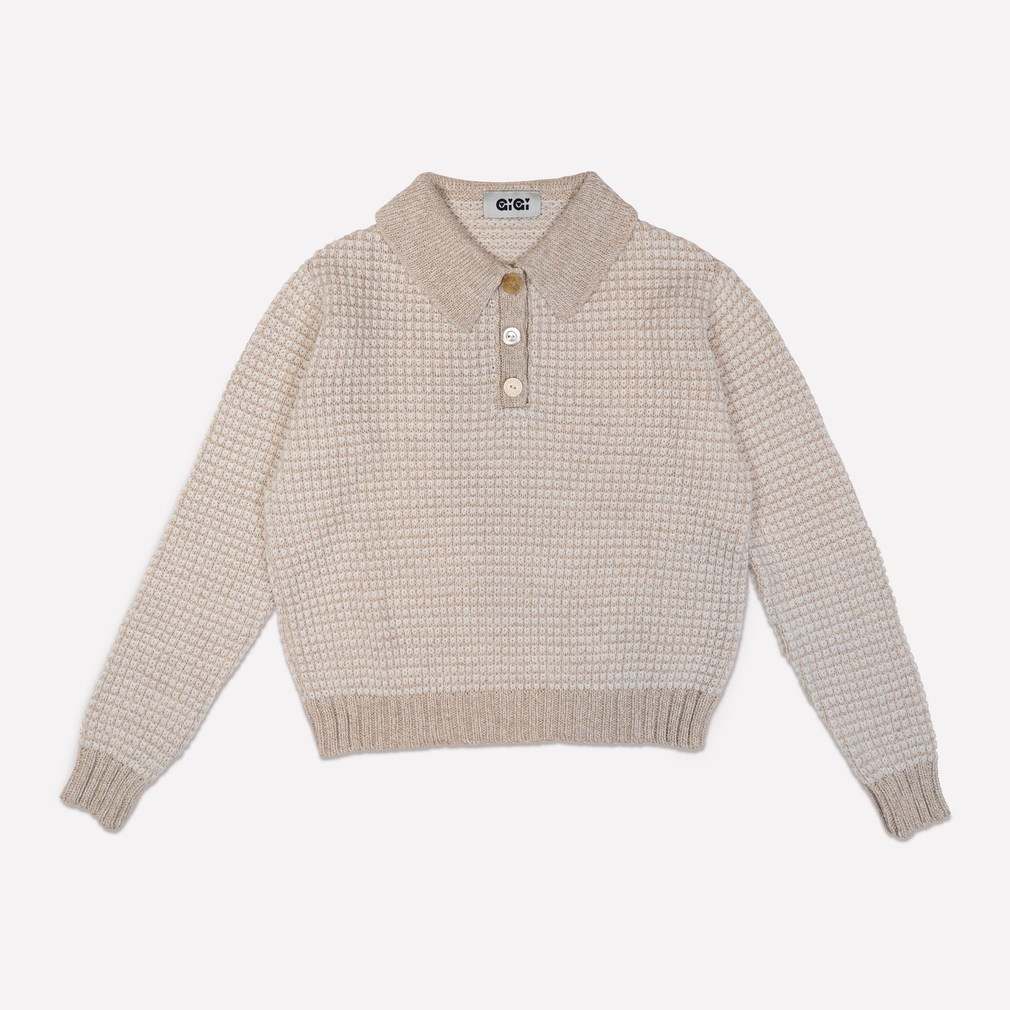 Mismatch Polo Sweater in Beige Marl Stripe