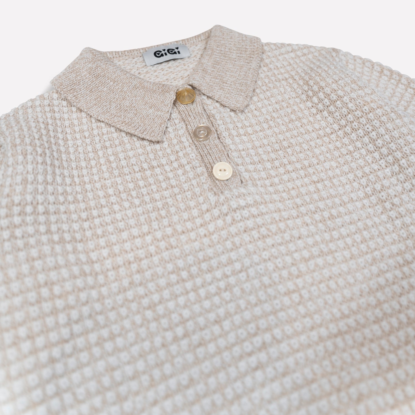 Mismatch Polo Sweater in Beige Marl Stripe