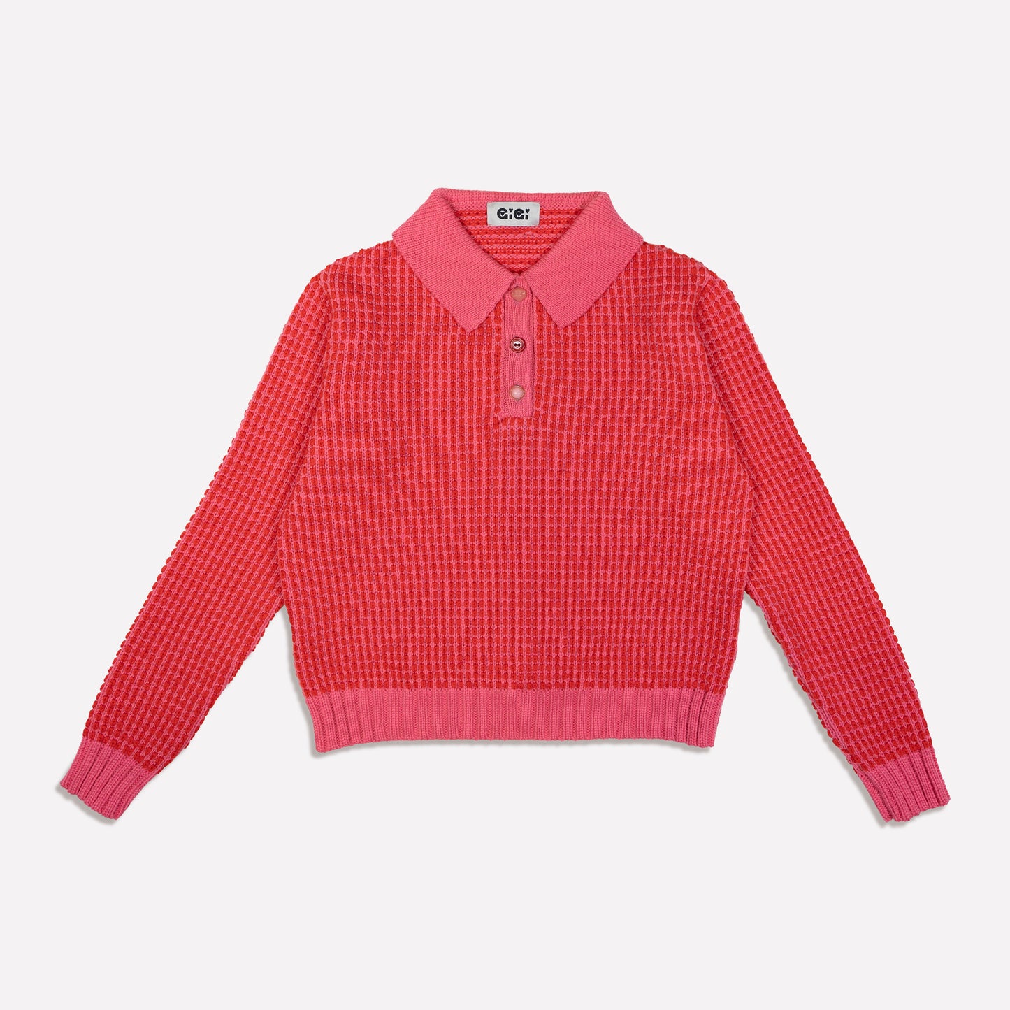 Mismatch Polo Sweater in Pink & Red Stripe