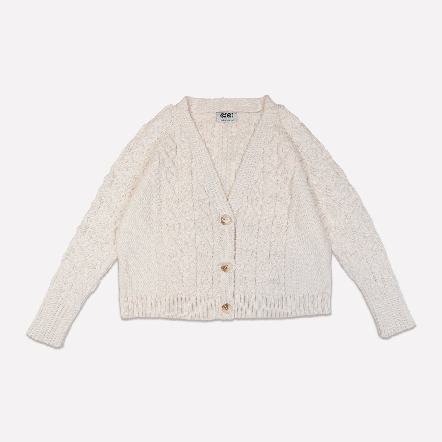 Cable Cardigan in Ivory GiGi + Ophelia & Indigo