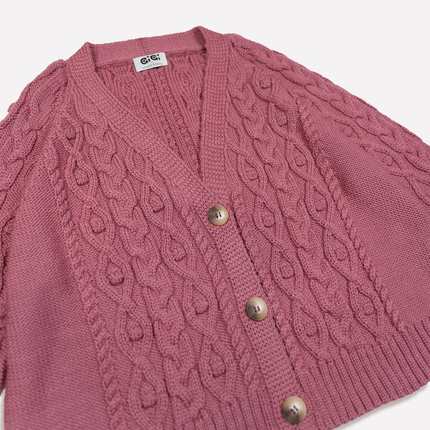 Cable Cardigan in Dark Rose GiGi + Ophelia & Indigo