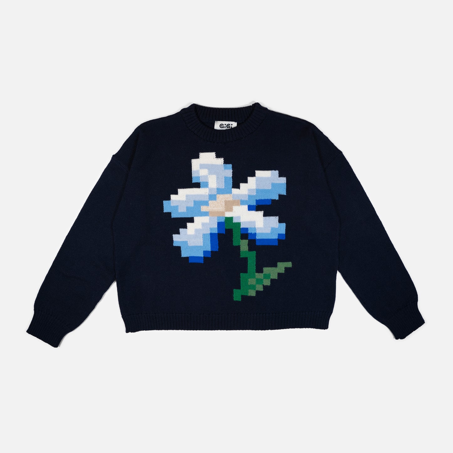 Pixel Flower Sweater in Navy Multi