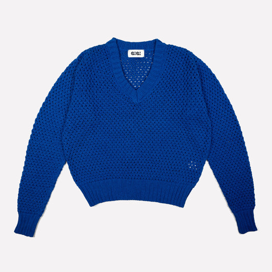 Mesh Cotton Sweater in Cobalt Blue