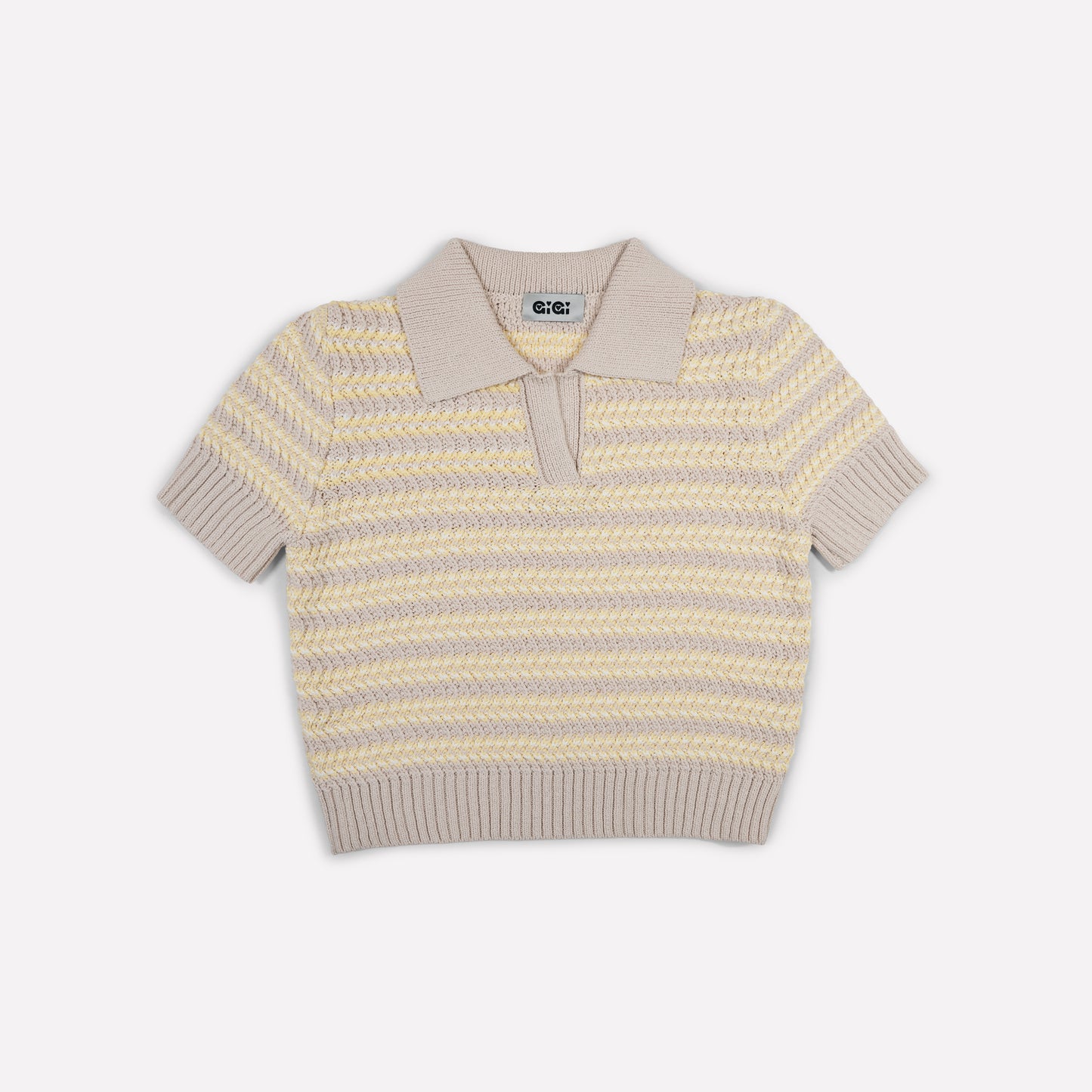 Stripe Polo Top In Natural Beige Multi