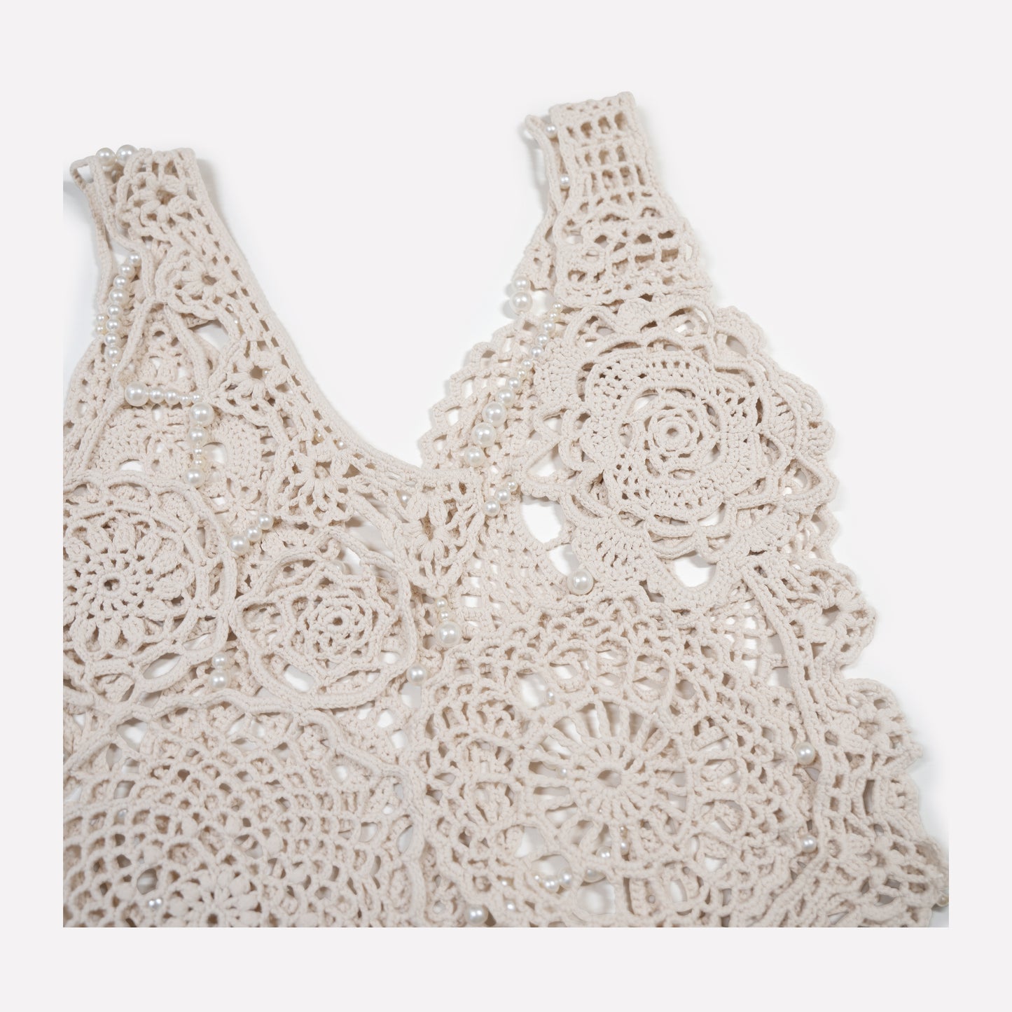 Crochet Peal Cotton Top In Natural