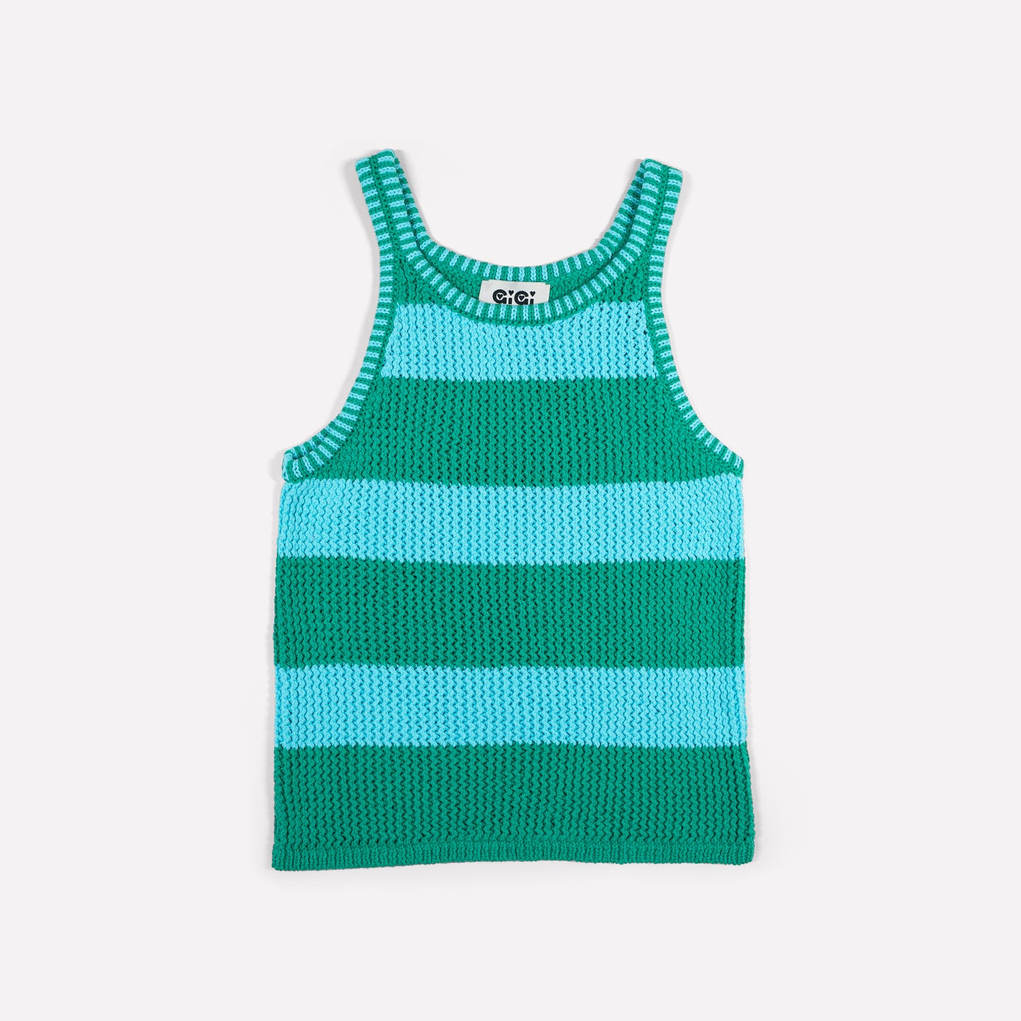 Mesh Cotton Tank Top in Turquoise and Green Stripe