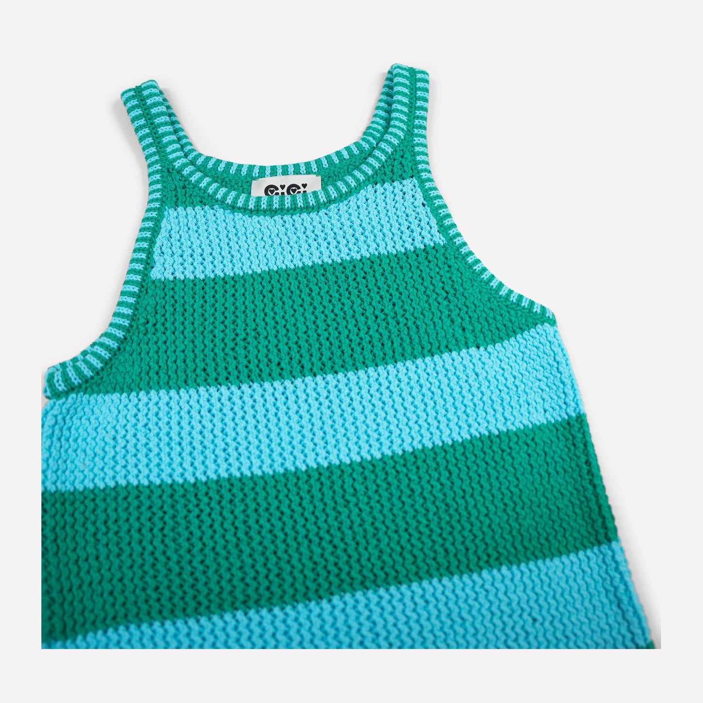 Mesh Cotton Tank Top in Turquoise and Green Stripe