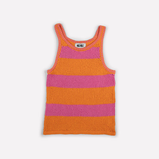 Mesh Cotton Tank Top in Orange and Pink Stripe