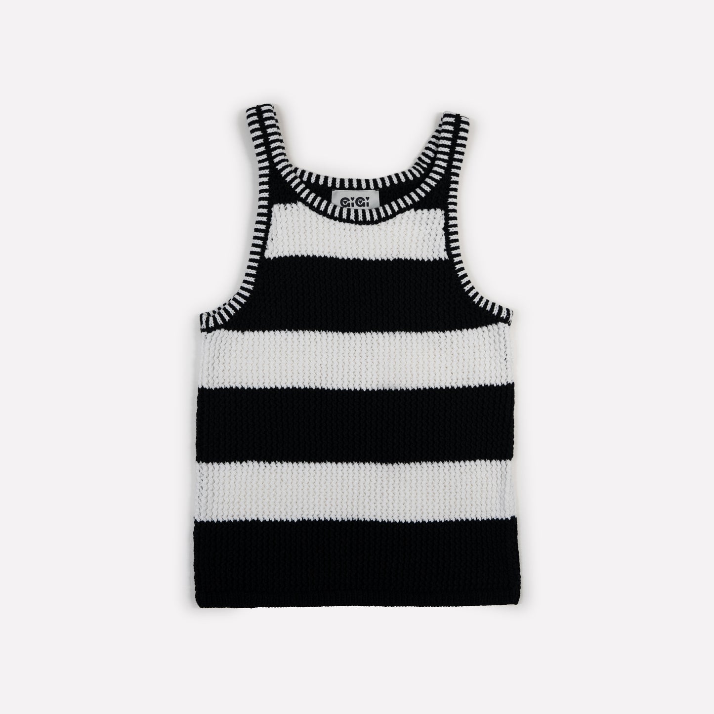 Mesh Cotton Tank Top in Black and White Stripe