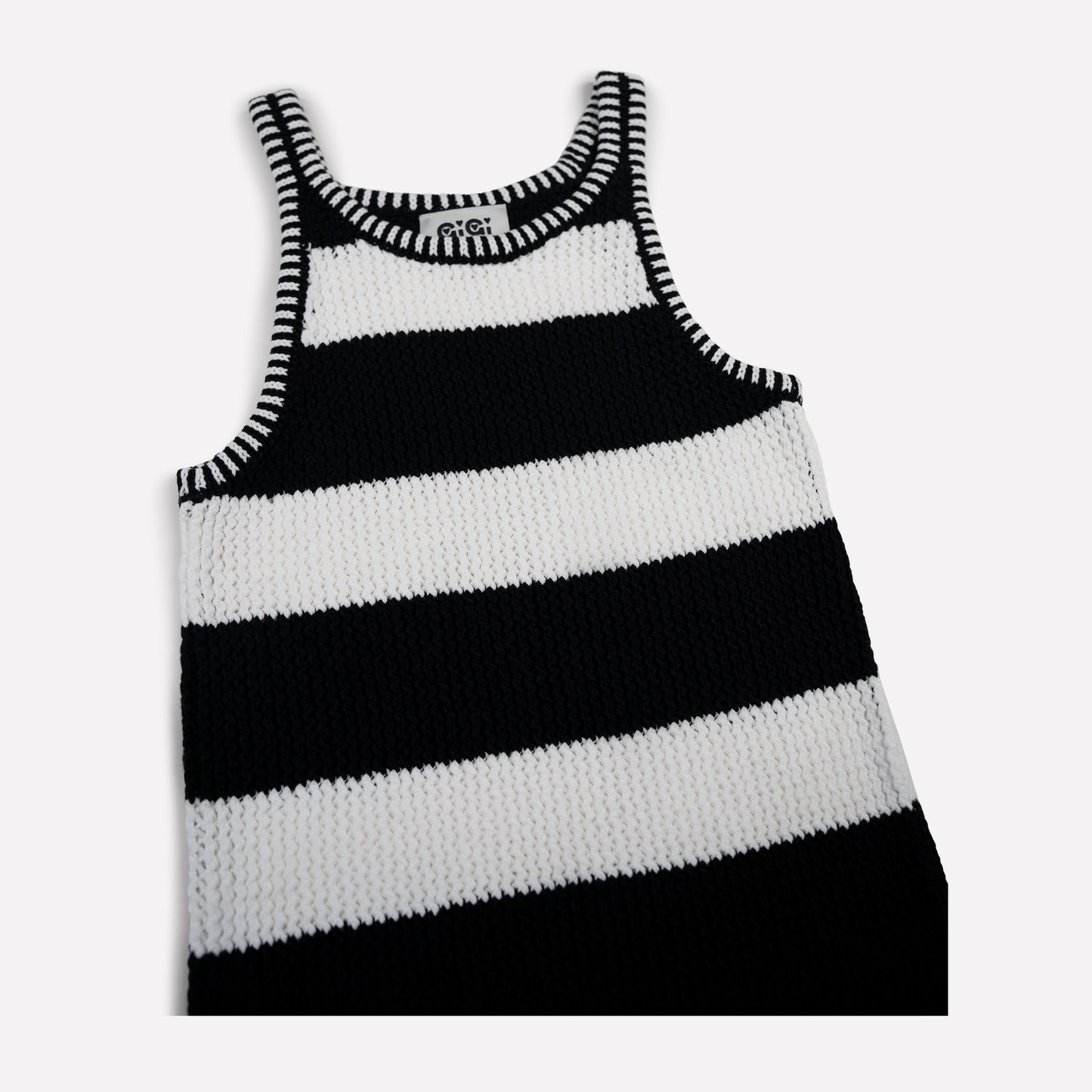 Mesh Cotton Tank Top in Black and White Stripe