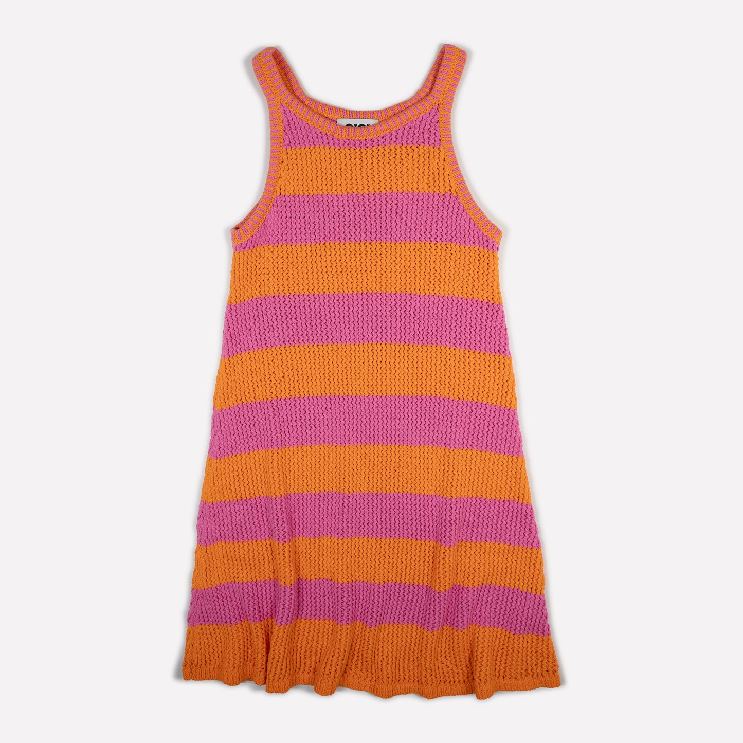 Mesh Cotton Tank Dress in Orange and Pink Stripe