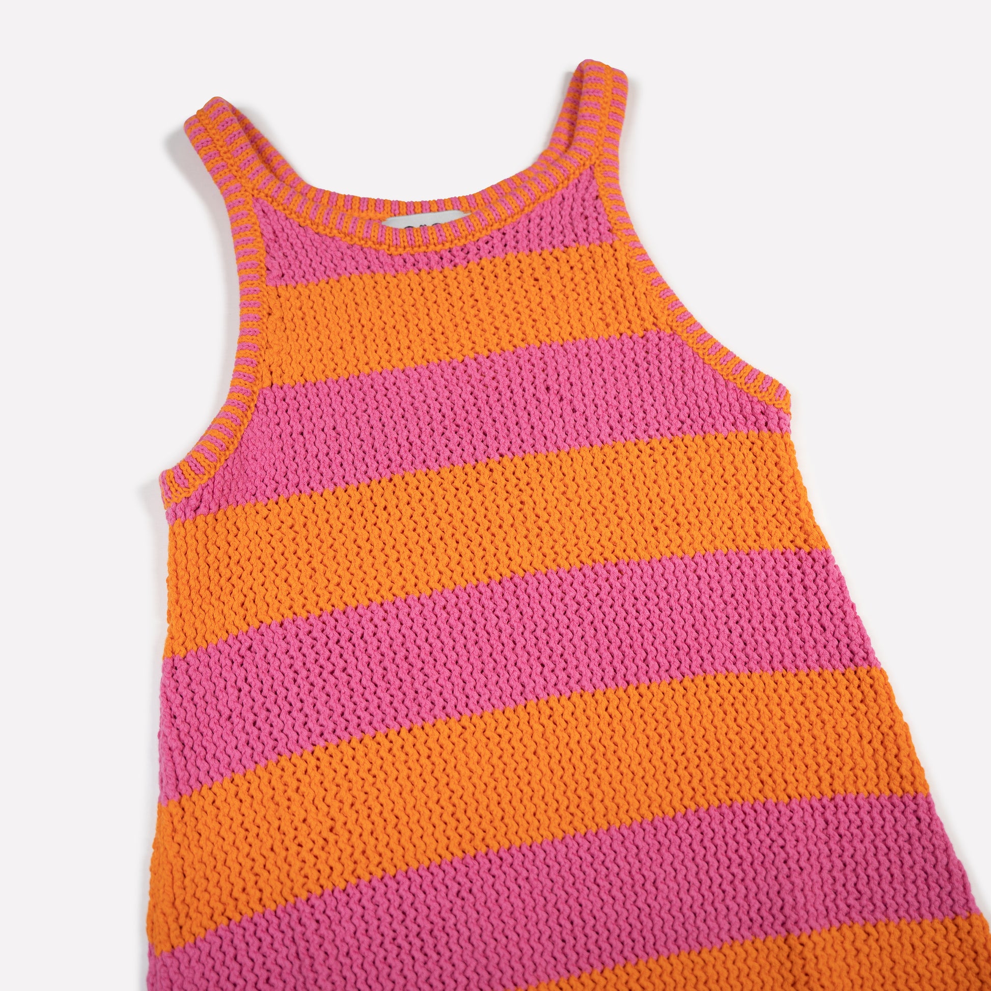Mesh Cotton Tank Dress in Orange and Pink Stripe | 100% Organic Cotton Summer Dress gigiknitwear.com Mesh Cotton Tank Dress in Orange and Pink Stripe | 100% Organic Cotton Summer Dress gigiknitwear.com
