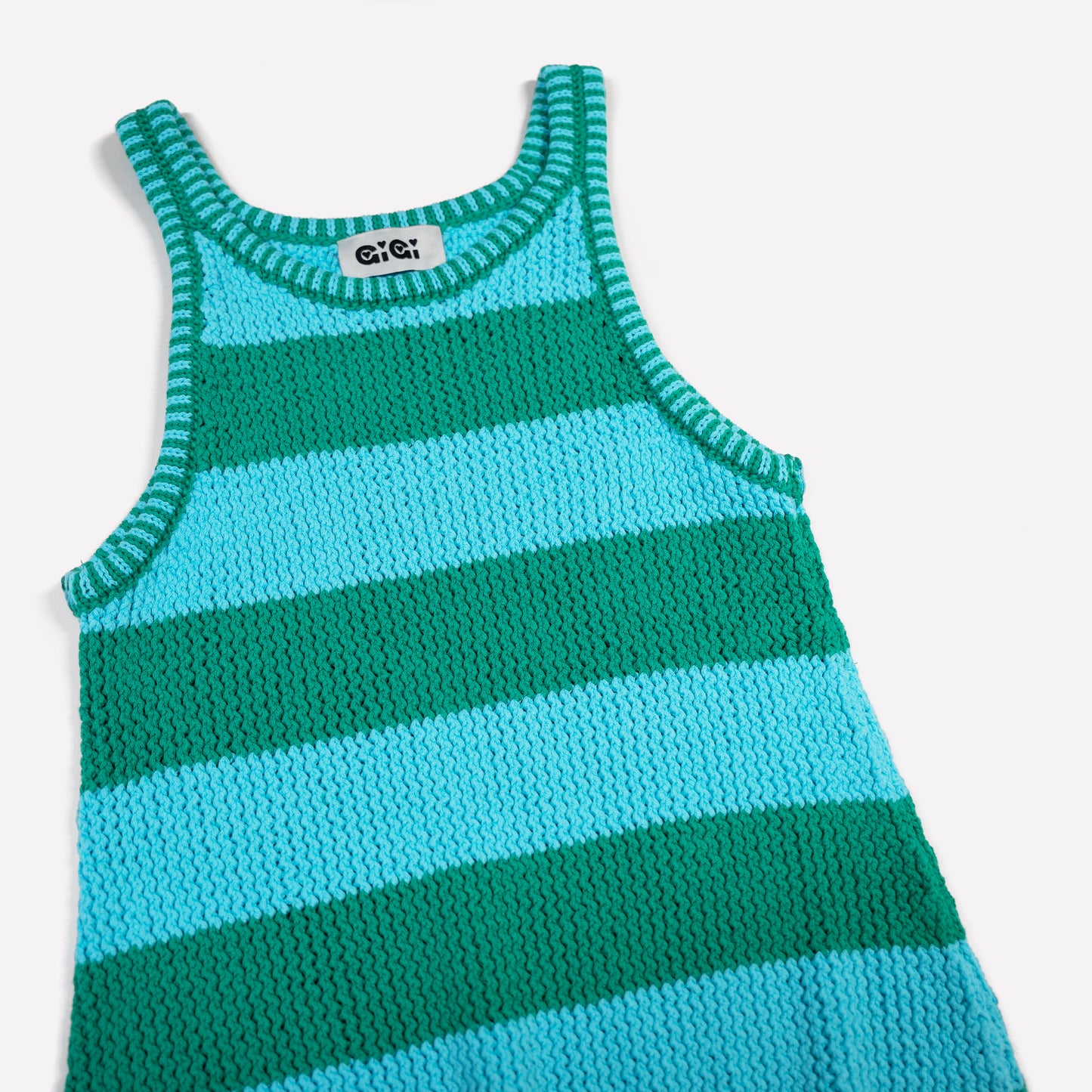 Mesh Cotton Tank Dress in Turquoise and Green Stripe