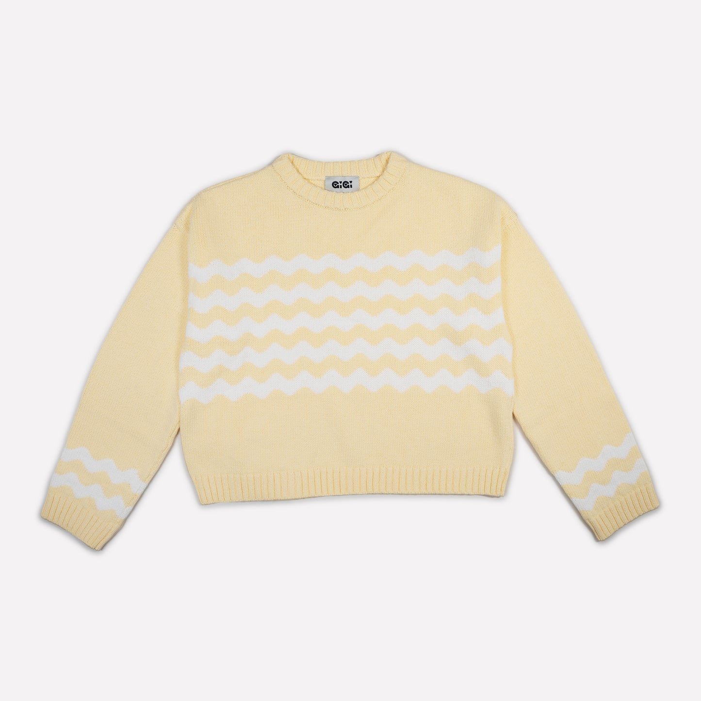 Wavy Stripe Cotton Sweater in Light Yellow