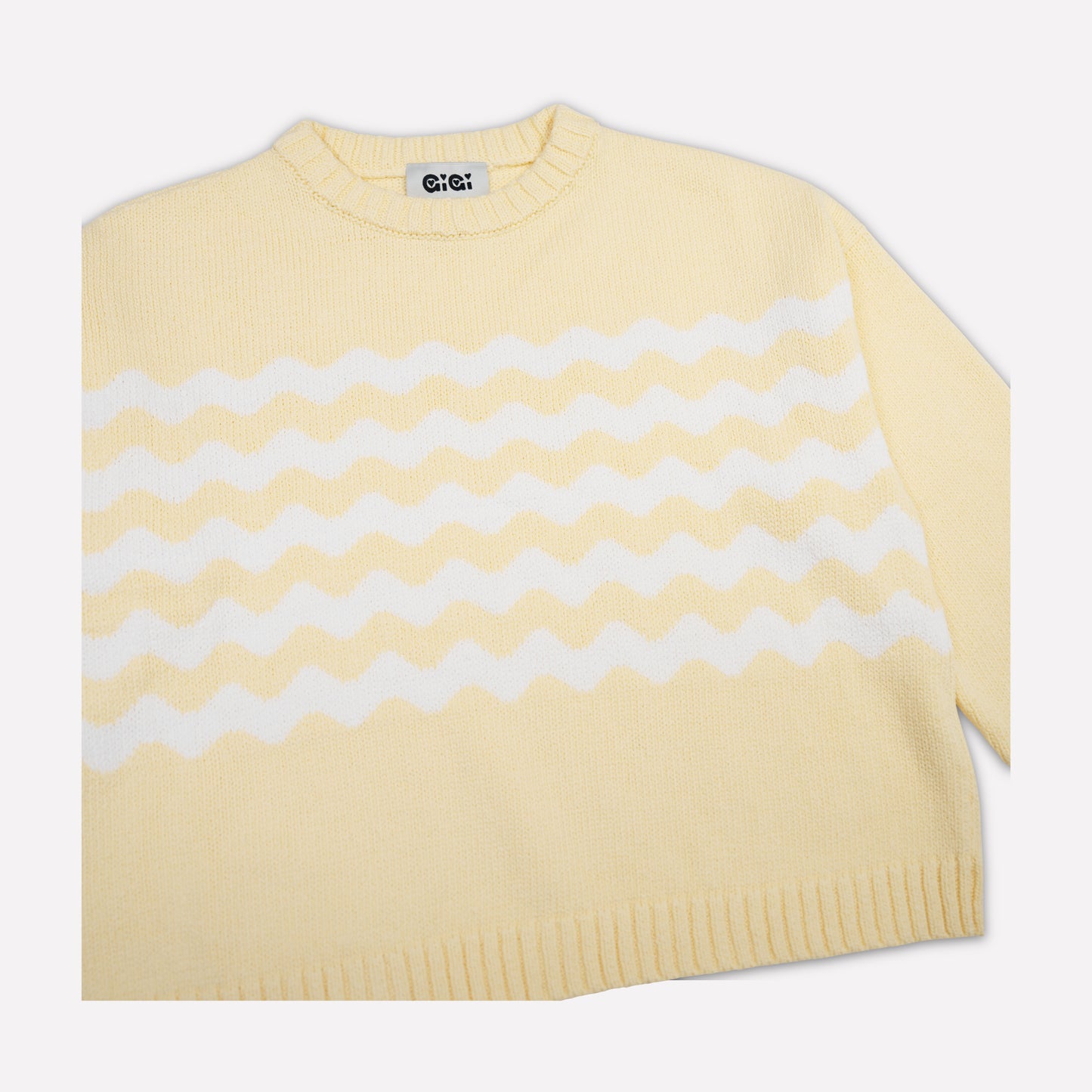 Wavy Stripe Cotton Sweater in Light Yellow