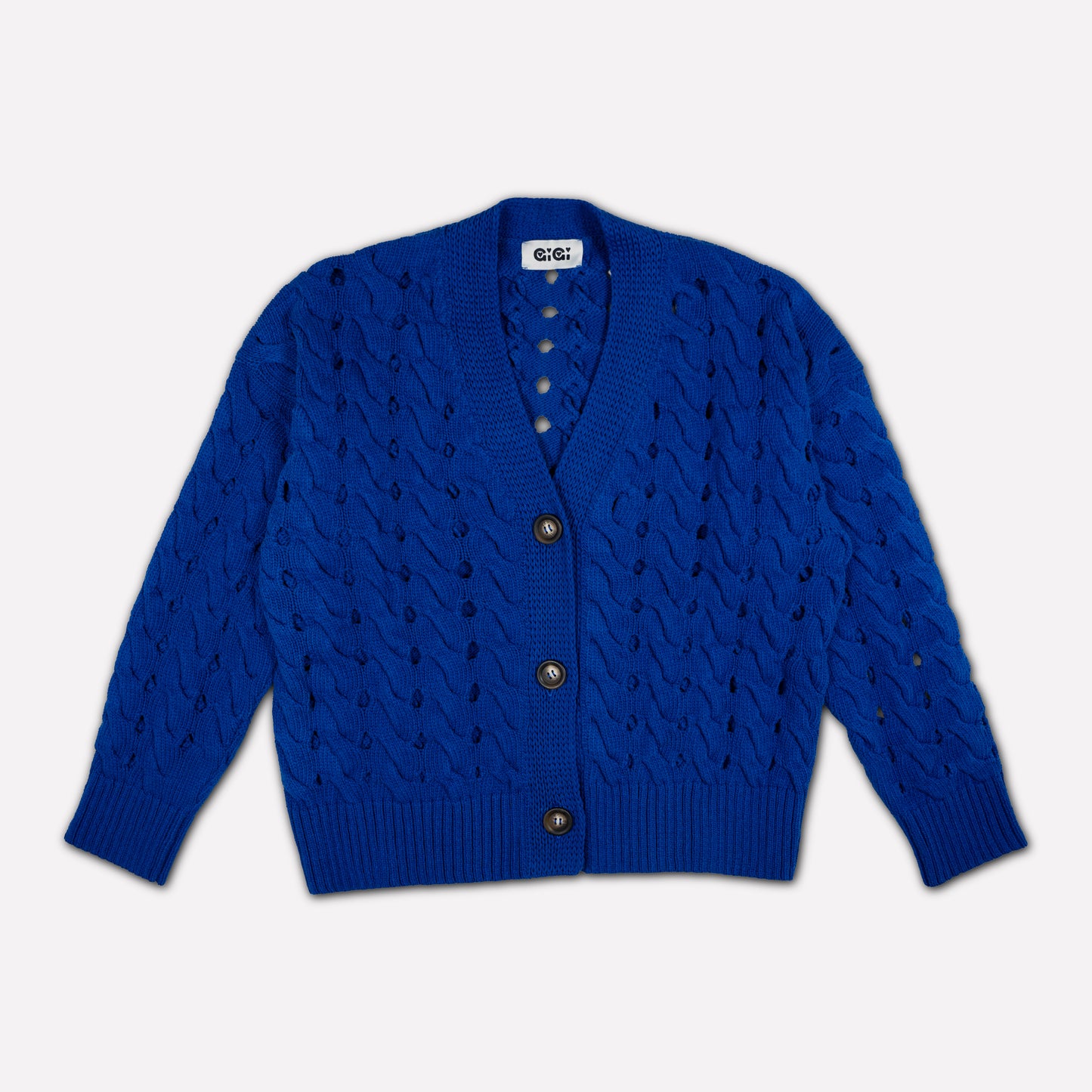 Open Cable Cotton Cardigan in Cobalt Blue