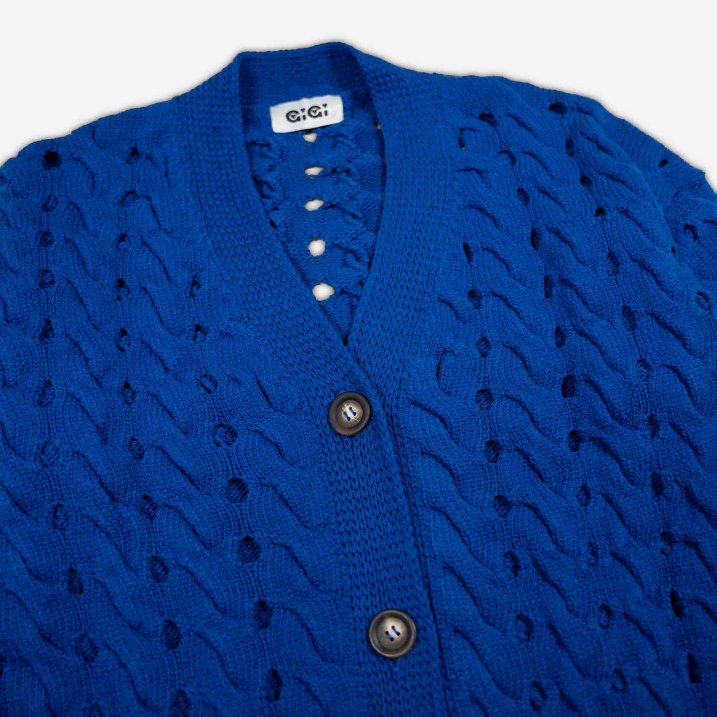 Open Cable Cotton Cardigan in Cobalt Blue