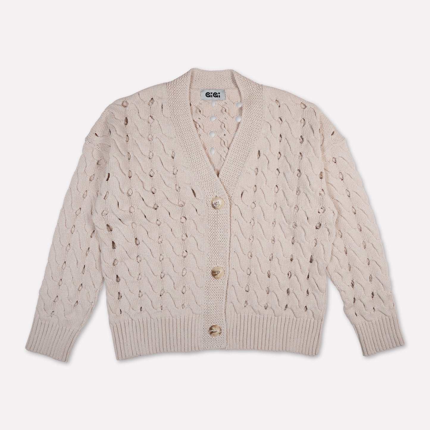 Open Cable Cotton Cardigan in Natural