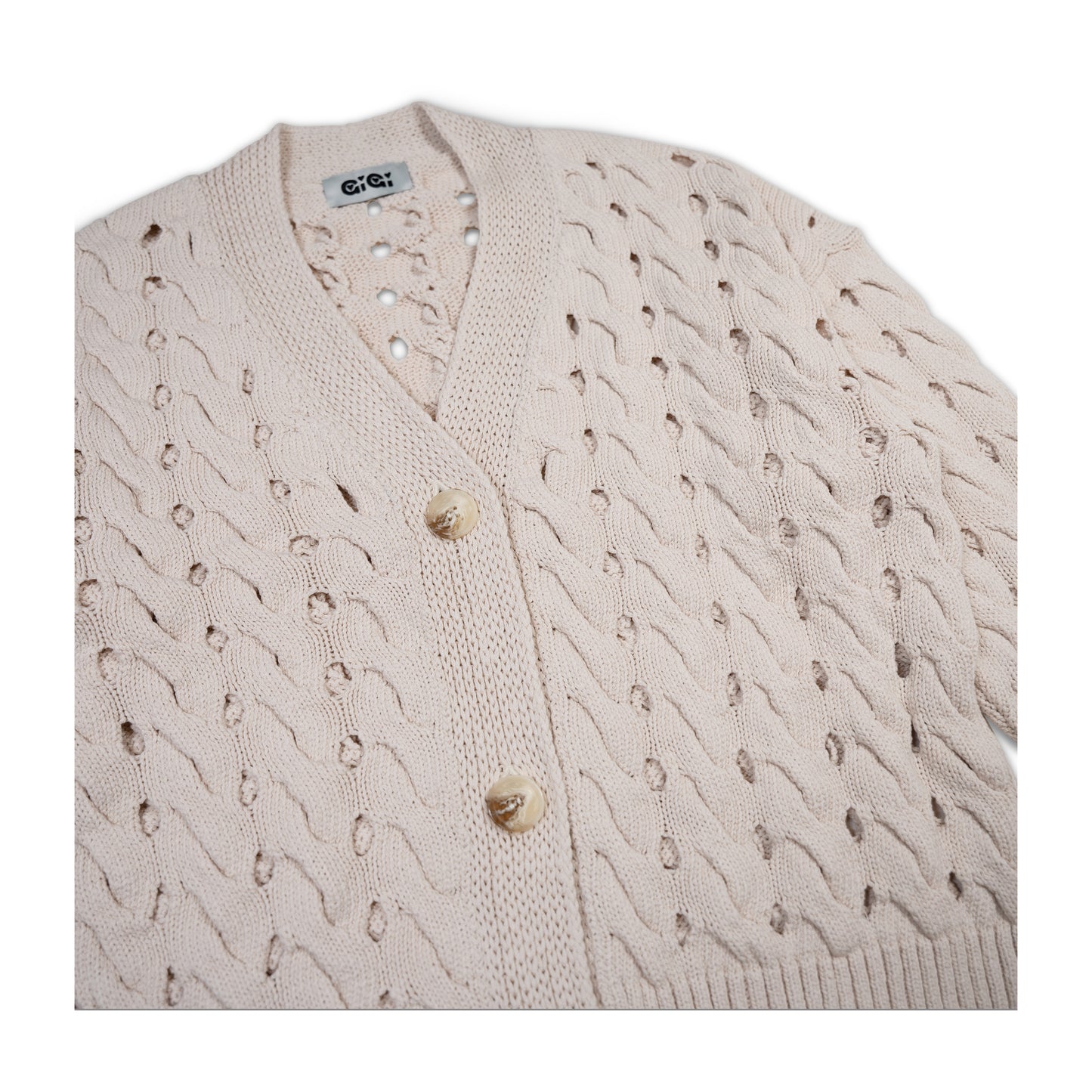 Open Cable Cotton Cardigan in Natural