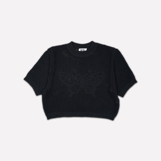 Butterfly Cotton Knit T-shirt in Black