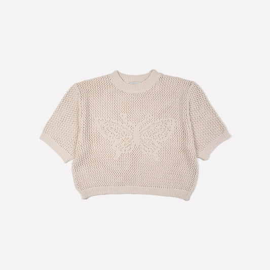 Butterfly Cotton Knit T-shirt in Natural