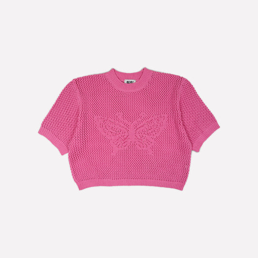 Butterfly Cotton Knit T-shirt in Pink