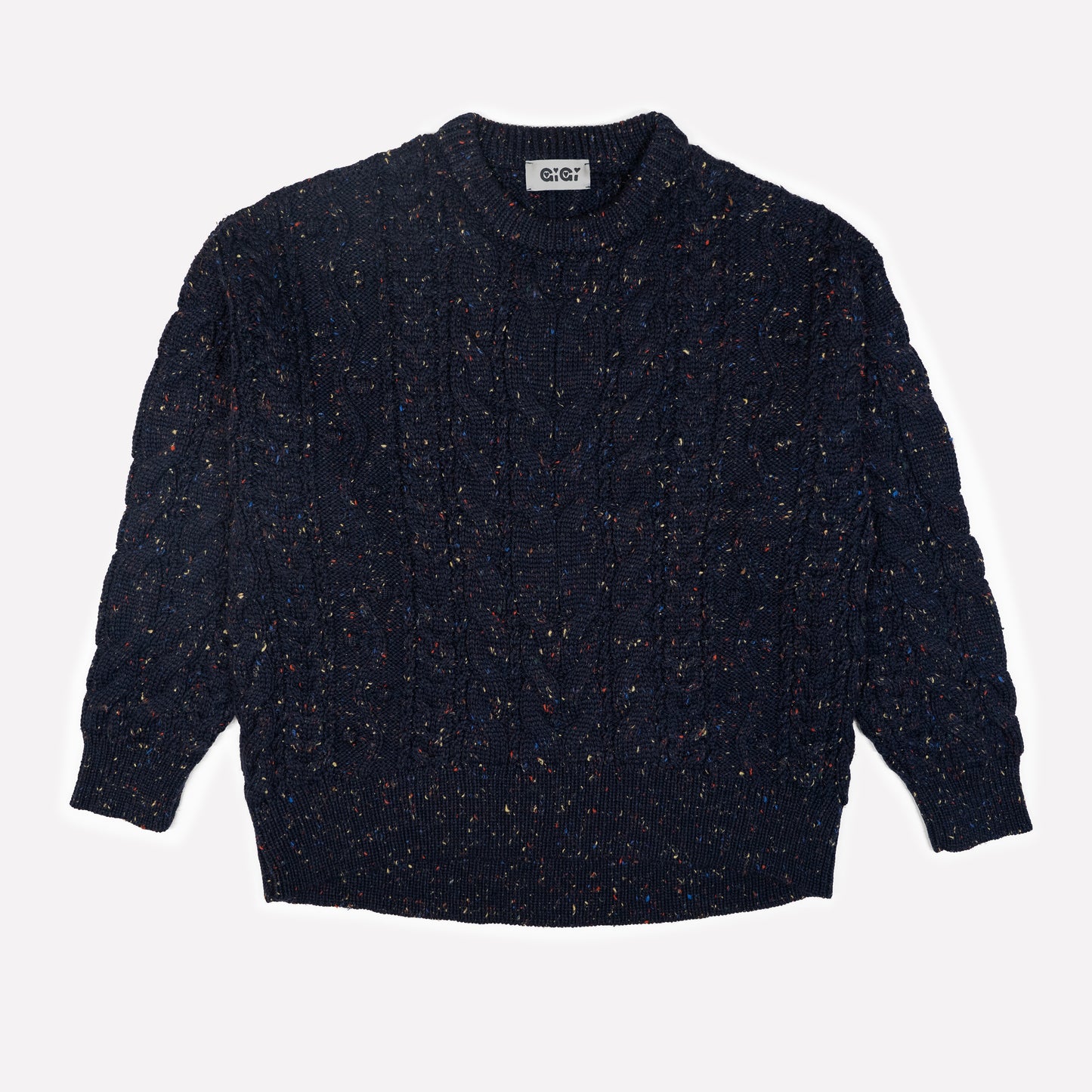 Oversized Cable Sweater in Navy Speckle