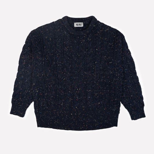 Oversized Cable Sweater in Navy Speckle