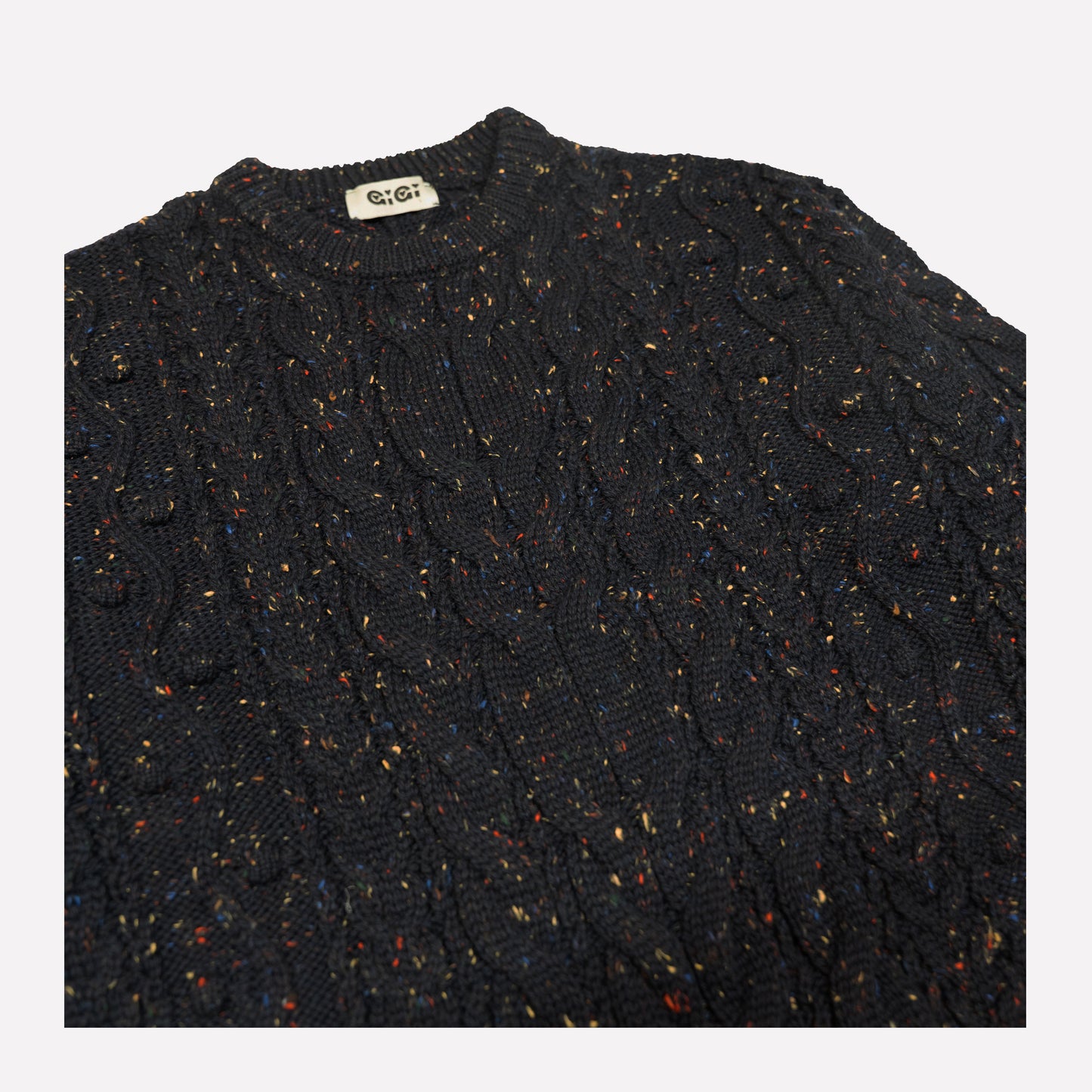 Oversized Cable Sweater in Navy Speckle