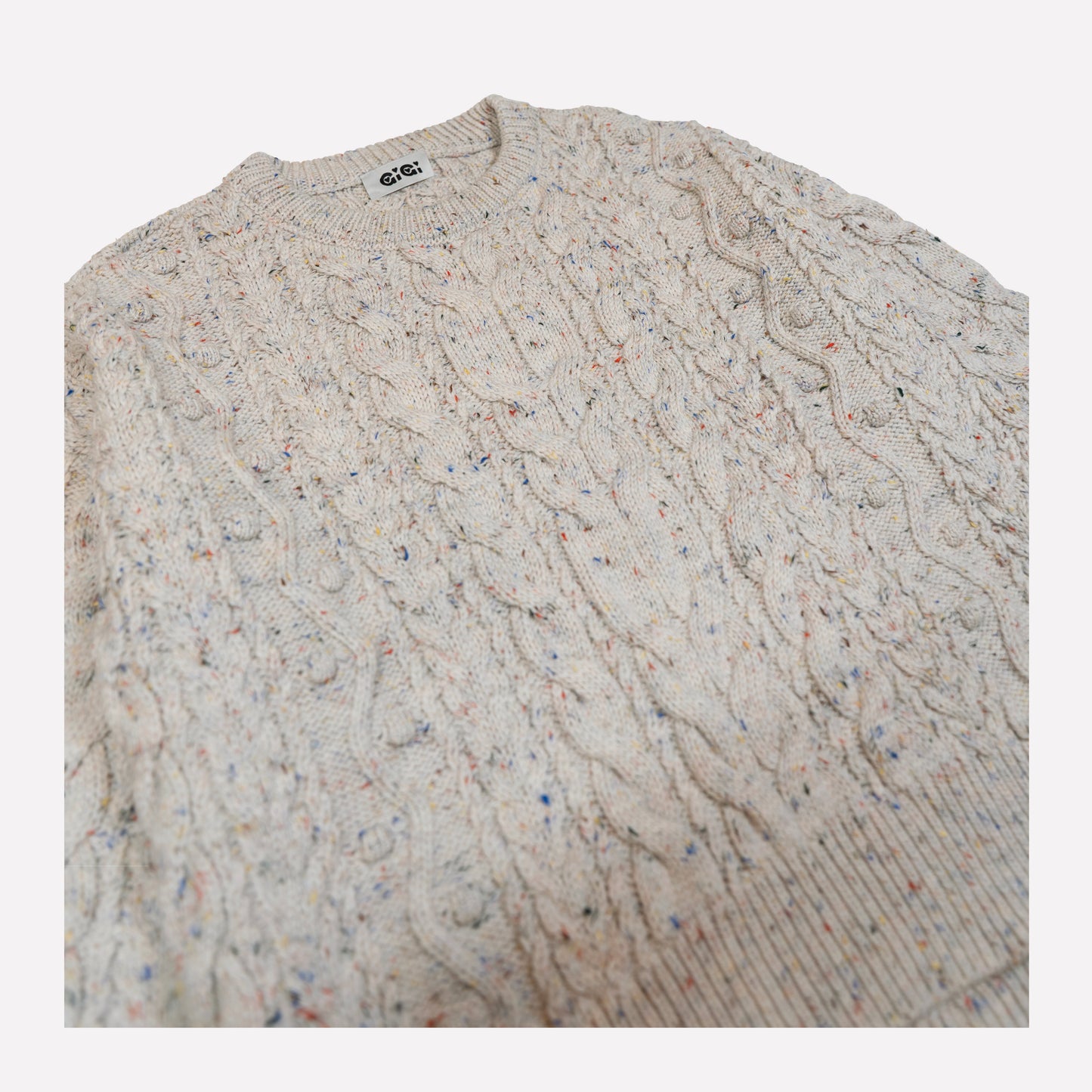 Oversized Cable Sweater in Natural Speckle