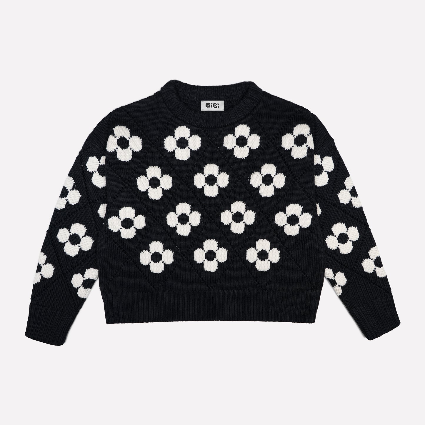 Flower Power Sweater in Black & Ivory