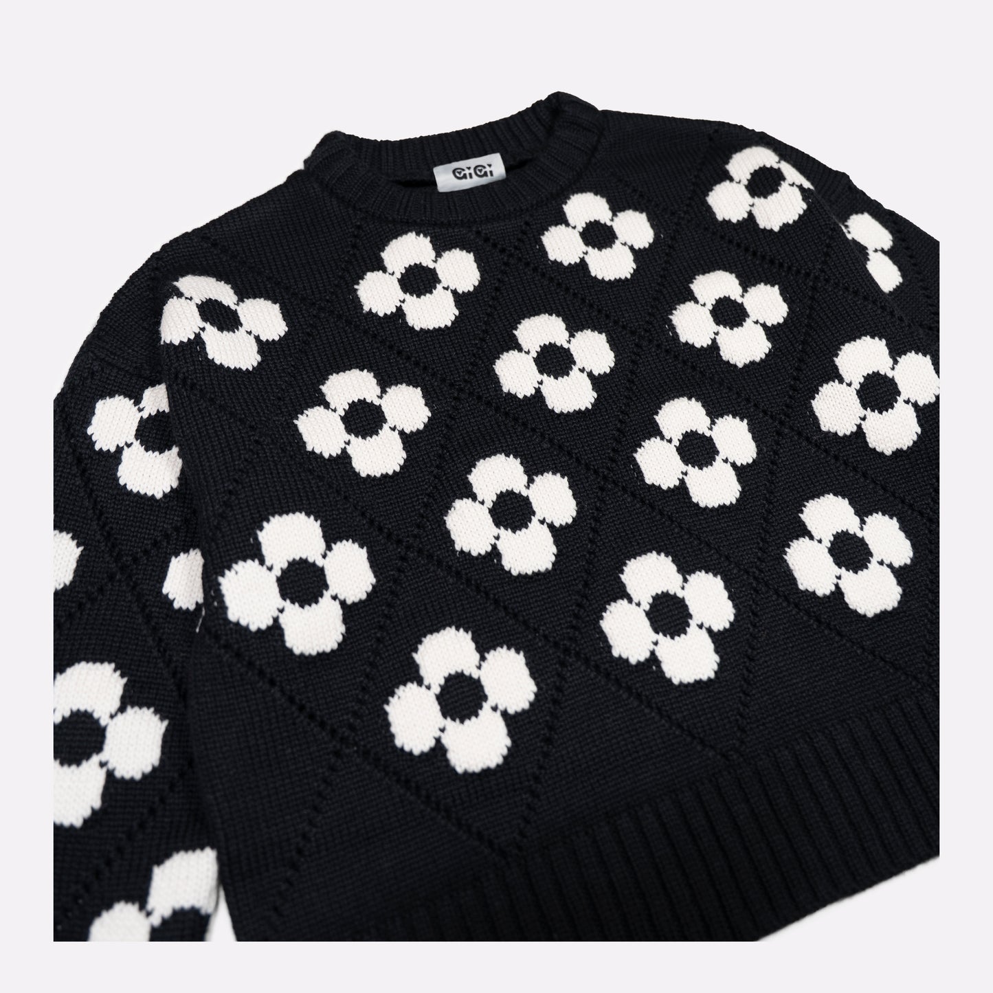 Flower Power Sweater in Black & Ivory